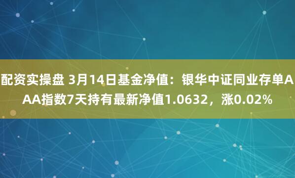 配资实操盘 3月14日基金净值：银华中证同业存单AAA指数7天持有最新净值1.0632，涨0.02%